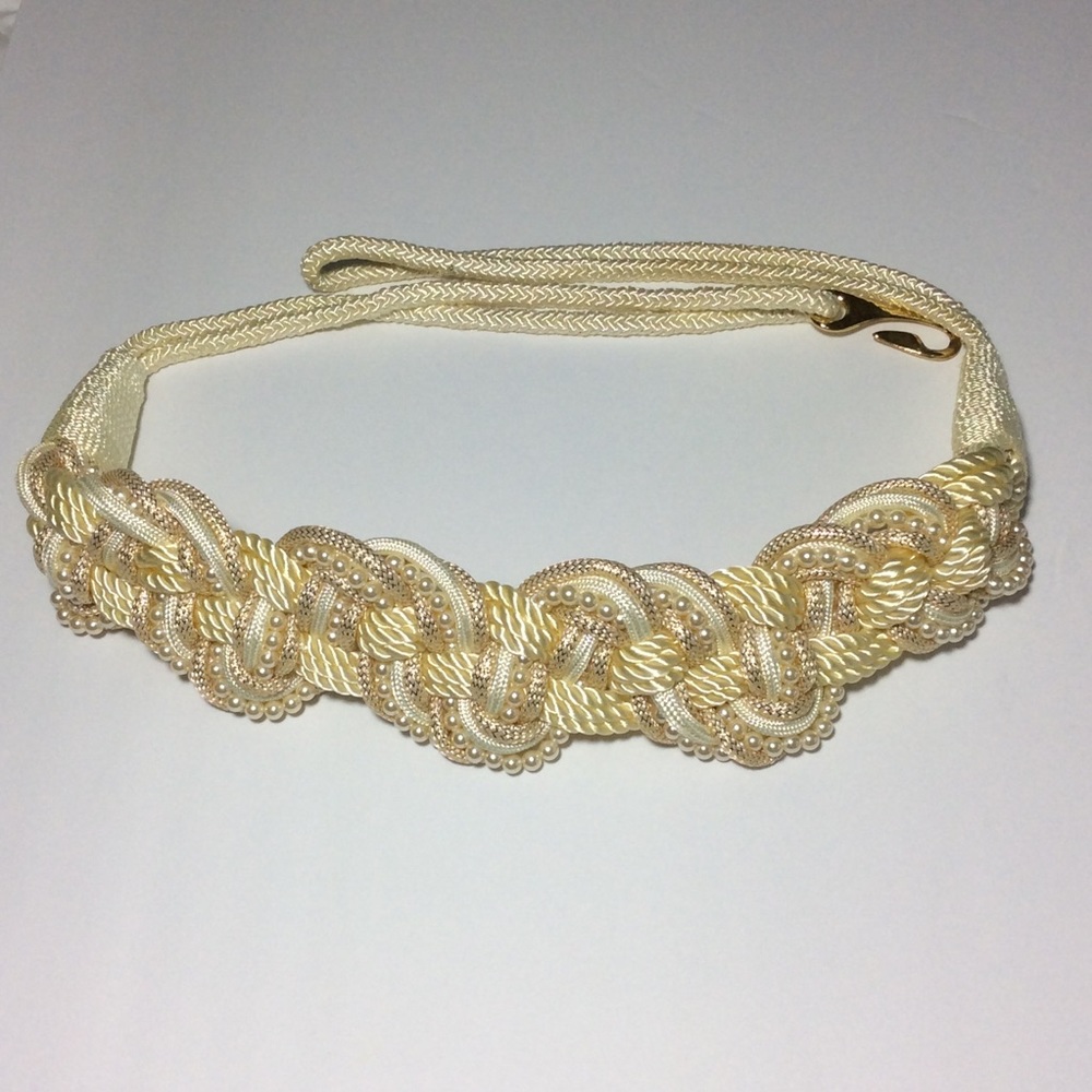 Gold Ivory Pearl Knot Cummerbund Boho Obi Belt NWOT